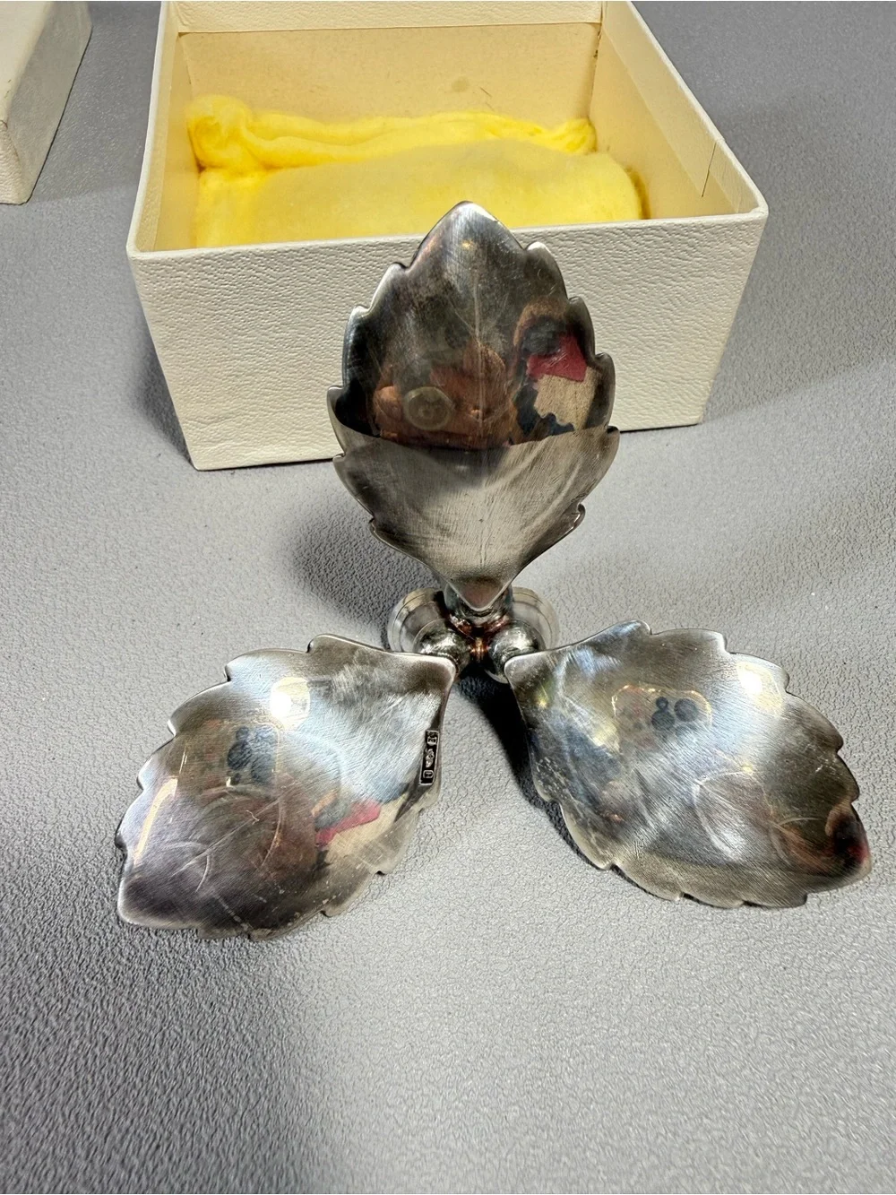 Vintage Denmark Hans Jensen Silver Plated 3 Leaf Motif Candle Holder